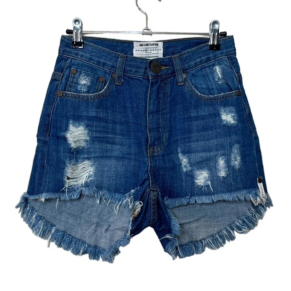 ONE TEASPOON for Free People Bonita Denim Shorts Blue Distressed Women’s Size 26 - Picture 2 of 12